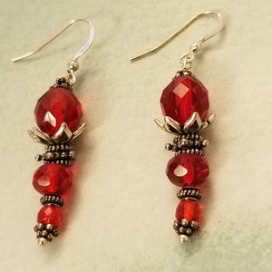 NWT HANDMADE Dangle Earrings Red Swarovski 2"